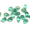 6x9mm Teal green czech glass teardrop beads, golden flakes 20pc