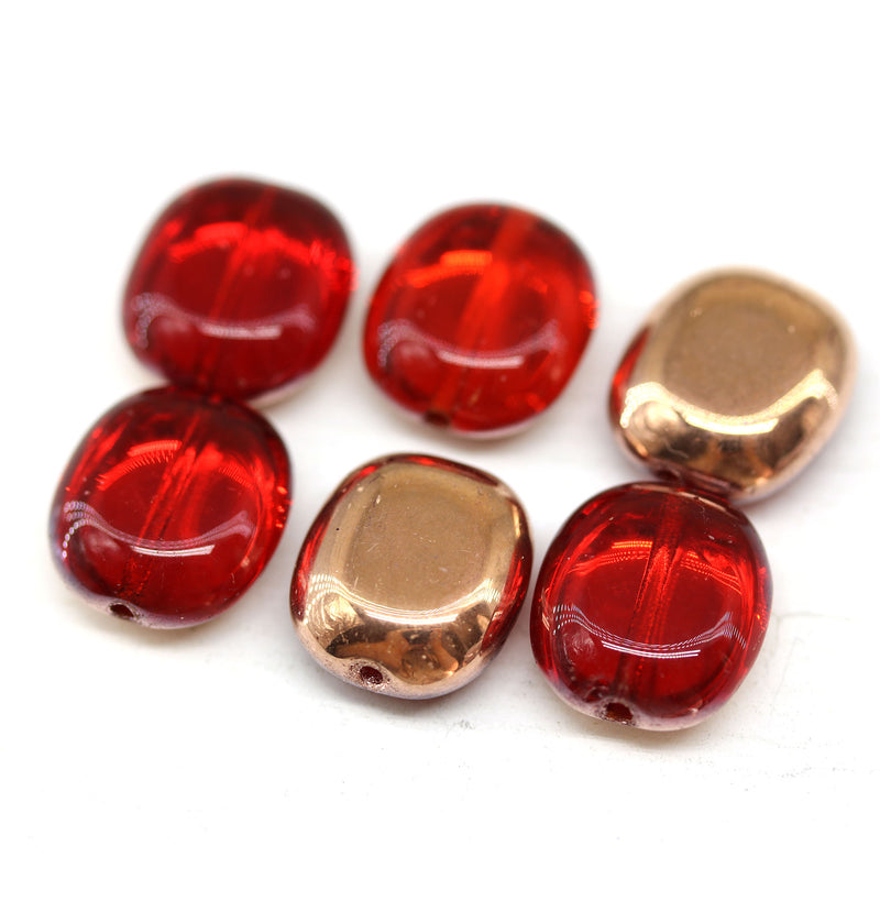 14x12mm Red copper large oval beads czech glass, 6Pc