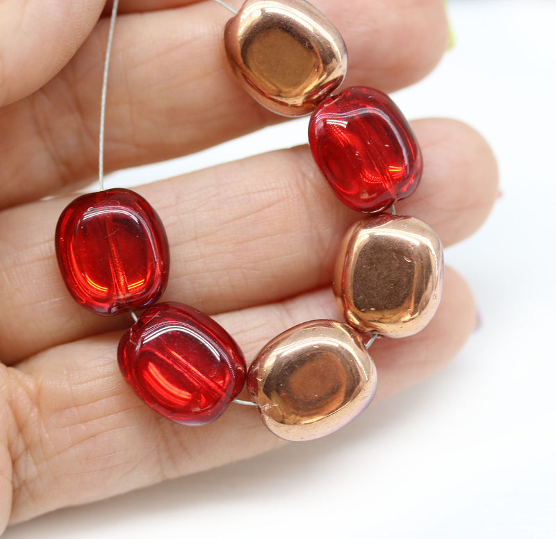 14x12mm Red copper large oval beads czech glass, 6Pc