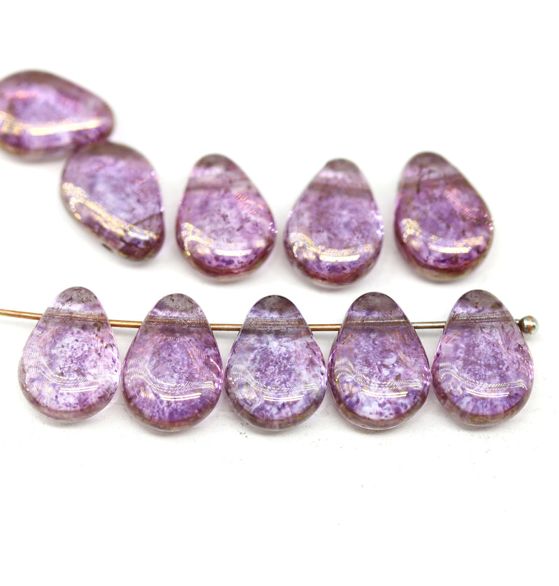 13x10mm Large flat purple puffy drops czech glass beads 10Pc