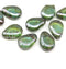 13x10mm Large flat green picasso puffy drops czech glass beads 10Pc