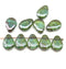 13x10mm Large flat green picasso puffy drops czech glass beads 10Pc