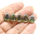 13x10mm Large flat green picasso puffy drops czech glass beads 10Pc