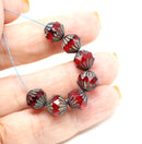 9mm Red picasso czech glass bicone fire polished beads, 10Pc