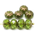 7x10mm Olivine bronze crueller rondelle Czech glass beads - 8Pc