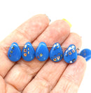 13x10mm Large flat blue puffy drops czech glass beads 10Pc