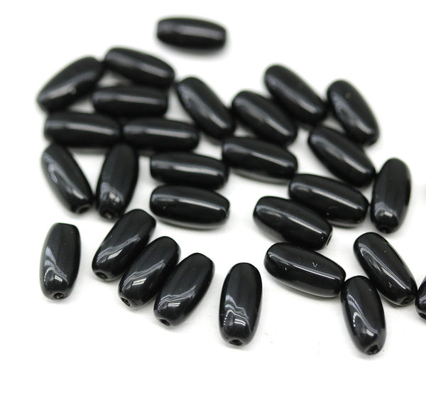 9x4mm Black czech glass rice oval beads 30pc