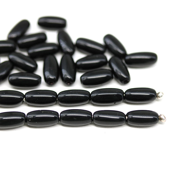 9x4mm Black czech glass rice oval beads 30pc
