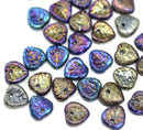 9mm Rustic metallic heart shaped triangle leaf czech glass, 30pc