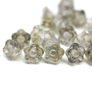 7mm Grey luster button style flower beads, 25pc