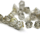 7mm Grey luster button style flower beads, 25pc