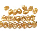 6x8mm Opal yellow drop beads golden flakes Czech glass flower petals, 25pc