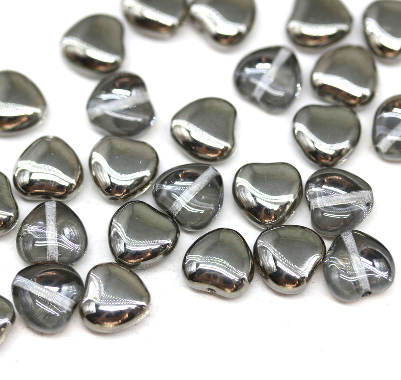 8mm Gunmetal heart Czech glass pressed beads, 30Pc