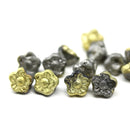 7mm Gold silver metallic button style flower beads, 15pc