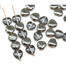 8mm Gunmetal heart Czech glass pressed beads, 30Pc