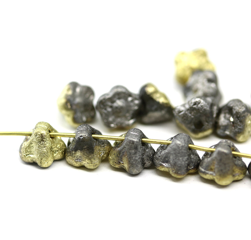 7mm Gold silver metallic button style flower beads, 15pc