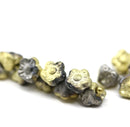 7mm Gold silver metallic button style flower beads, 15pc