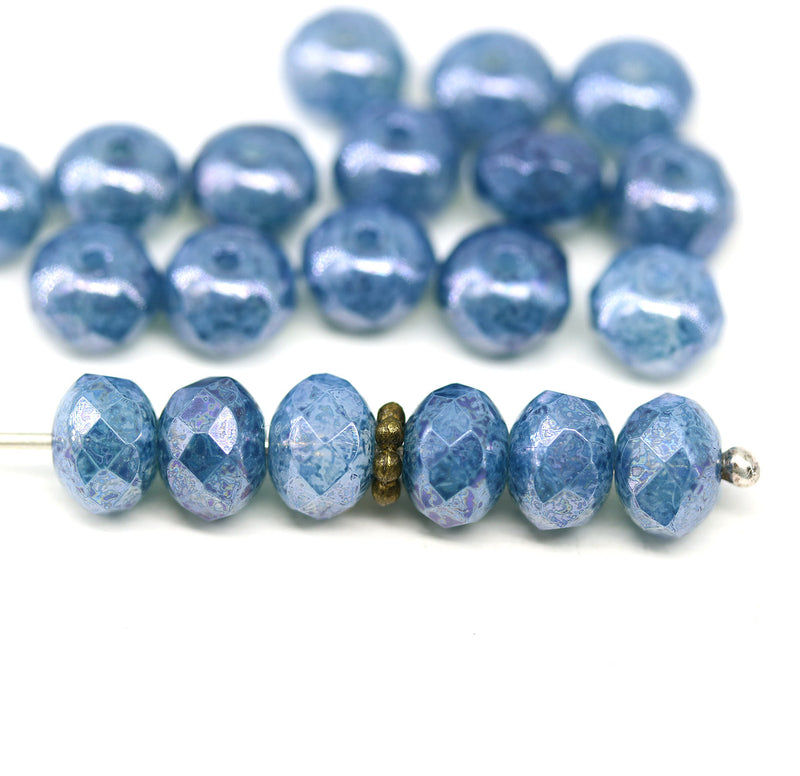 5x7mm Blue montana Czech glass fire polished rondelle beads, 20pc