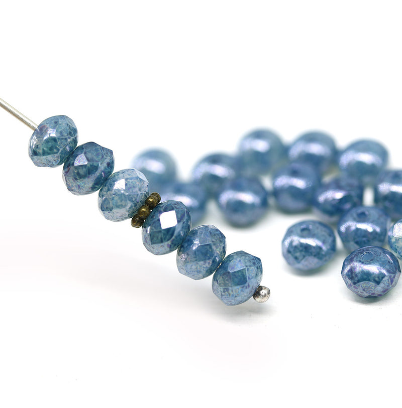 5x7mm Blue montana Czech glass fire polished rondelle beads, 20pc