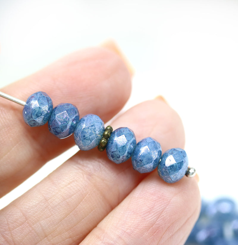 5x7mm Blue montana Czech glass fire polished rondelle beads, 20pc