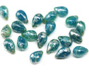 6x9mm Mixed blue czech glass teardrop beads silver wash - 20pc