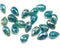 6x9mm Mixed blue czech glass teardrop beads silver wash - 20pc