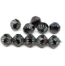 9mm Black picasso czech glass bicone fire polished beads, 10Pc