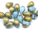 6x9mm Blue gold Czech glass teardrop beads, 20pc