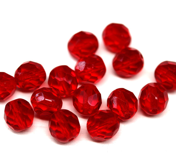 8mm Red round czech glass beads fire polished - 15Pc