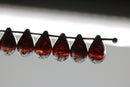 6x9mm Dark orange czech glass teardrop beads, silver wash 20pc