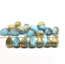 6x9mm Blue gold Czech glass teardrop beads, 20pc