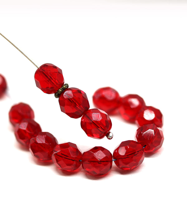 8mm Red round czech glass beads fire polished - 15Pc