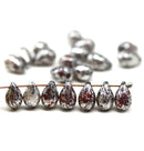 6x9mm Dark orange czech glass teardrop beads, silver wash 20pc