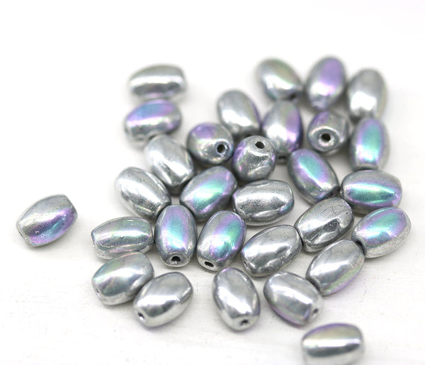 7x5mm Silver czech glass rice oval beads 30pc