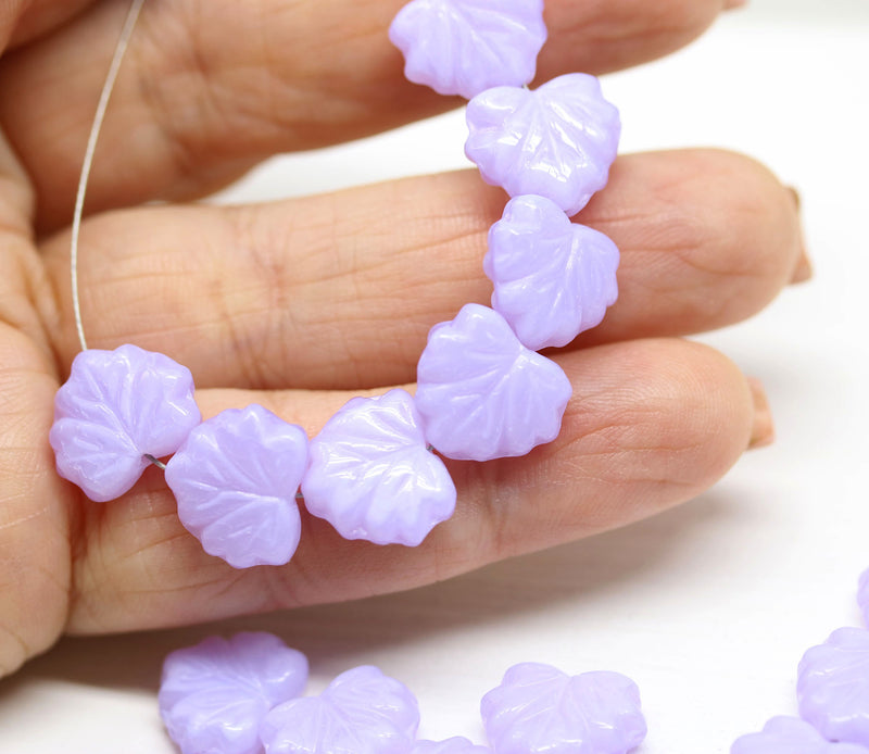 11x13mm Lilac maple leaf beads opaque light purple, 15pc