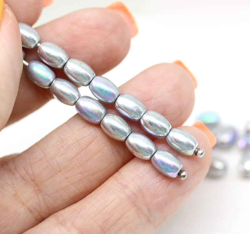 7x5mm Silver czech glass rice oval beads 30pc