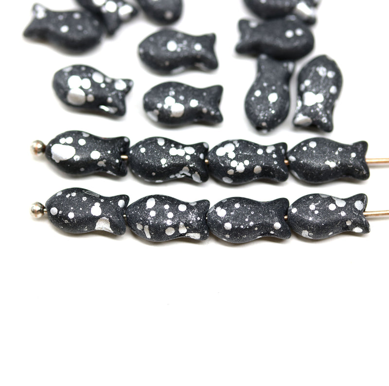 10x6mm Black czech glass fish beads, 20pc