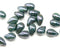 6x9mm Teal green czech glass teardrop beads, picasso finish - 20pc