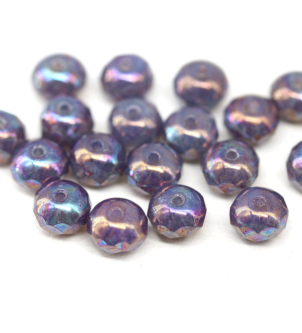 5x7mm Purple luster Czech glass fire polished rondelle beads, 20pc