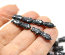 10x6mm Black czech glass fish beads, 20pc