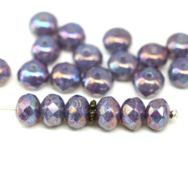 5x7mm Purple luster Czech glass fire polished rondelle beads, 20pc