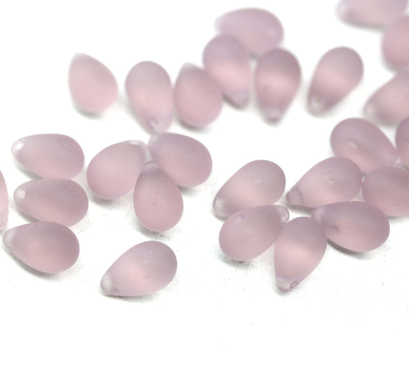 6x9mm Seaglass purple czech glass teardrop beads, 30pc