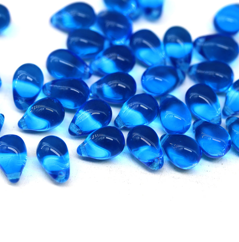 6x9mm Dark aqua blue czech glass teardrop beads, 40pc