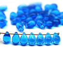 6x9mm Dark aqua blue czech glass teardrop beads, 40pc