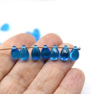 6x9mm Dark aqua blue czech glass teardrop beads, 40pc