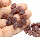 12x7mm Frosted brown leaf beads, czech glass, 30pc