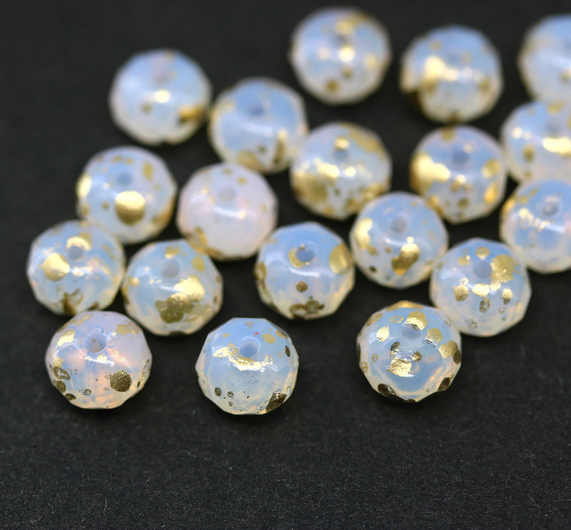 5x7mm Opal white gold flakes Czech glass rondelle spacers, 20pc