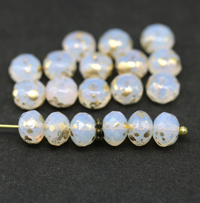 5x7mm Opal white gold flakes Czech glass rondelle spacers, 20pc