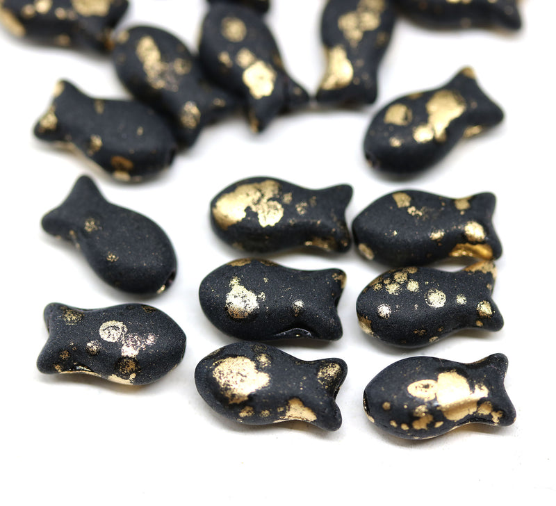 10x6mm Black czech glass fish beads, 20pc