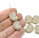 13x17mm Beige ammonite Czech glass beads, nautilus, 6pc